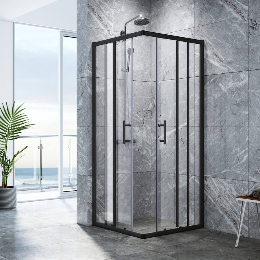 R/S SHOWER DOOR 900X900 SQUARE BLK PLAIN